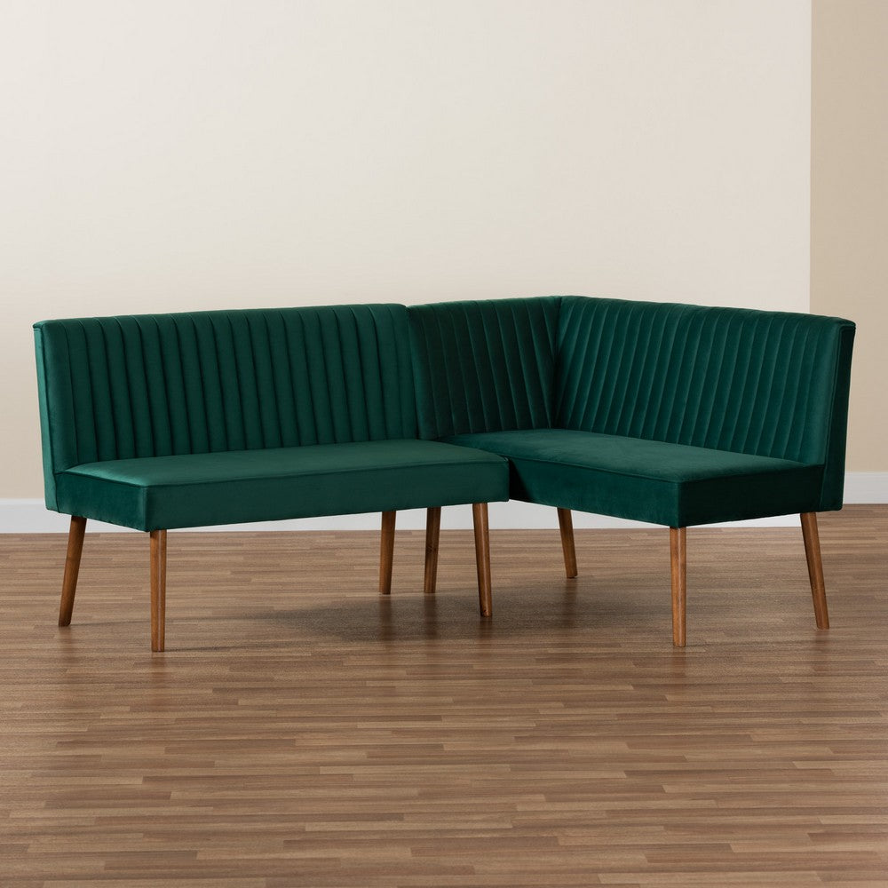 Baxton Studio - Alvis Dining Set in Emerald Green/Walnut Brown - BBT8063-Emerald Velvet/Walnut-2PC SF Bench view 8