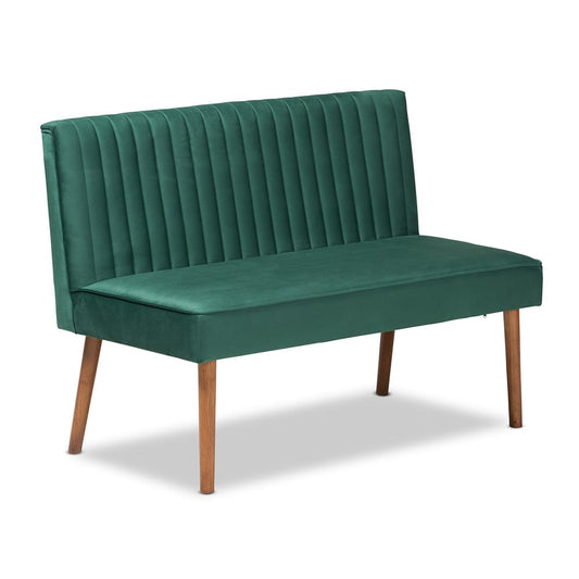 Baxton Studio - Alvis Dining Set in Emerald Green/Walnut Brown - BBT8063-Emerald Velvet/Walnut-5PC Dining Nook Set view 2