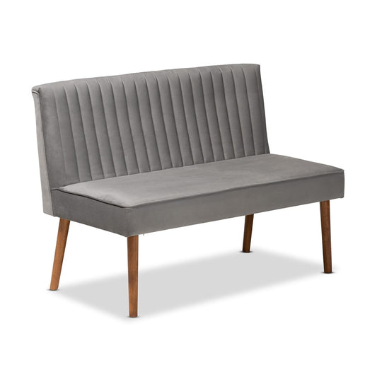 Baxton Studio - Alvis Dining Set in Grey/Walnut Brown - BBT8063-Grey Velvet/Walnut-2PC SF Bench view 2