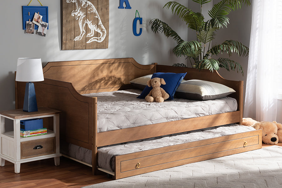 Baxton Studio - Alya Full Size Daybed with Trundle in Walnut Brown - MG0016-1-Walnut-Daybed-F/T view 10