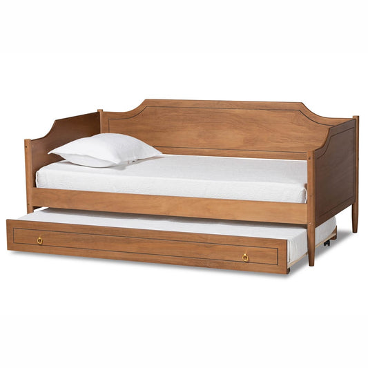 Baxton Studio - Alya Twin Size Daybed with Trundle in Walnut/Gold - MG0016-1-Walnut-Daybed with Trundle view 2