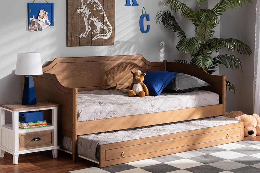 Baxton Studio - Alya Twin Size Daybed with Trundle in Walnut/Gold - MG0016-1-Walnut-Daybed with Trundle view 10