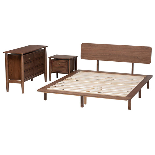 Baxton Studio - Alyssa Queen Bedroom Set in Walnut Brown - SW8598-Walnut-3PC Queen Bedroom set view 2