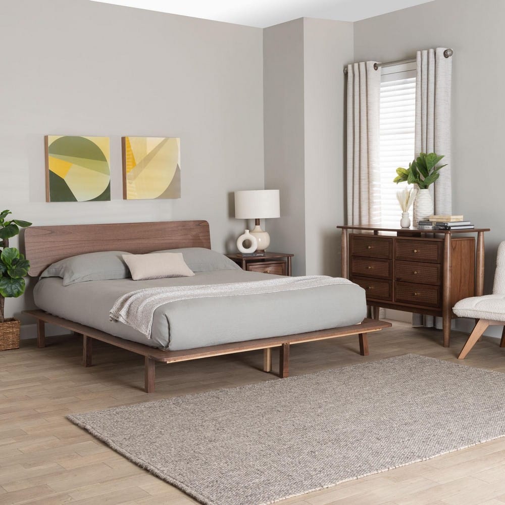 Baxton Studio - Alyssa Queen Bedroom Set in Walnut Brown - SW8598-Walnut-3PC Queen Bedroom set view 11