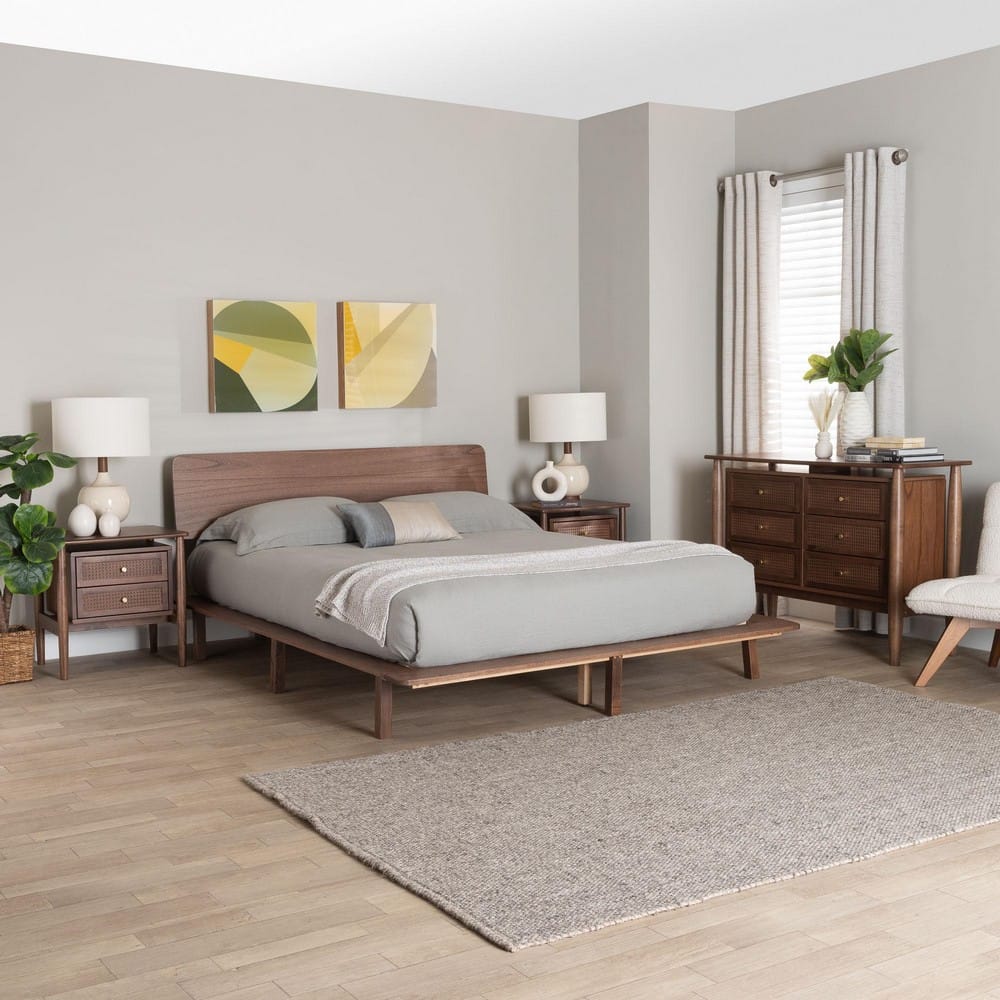 Baxton Studio - Alyssa Queen Bedroom Set in Walnut Brown - SW8598-Walnut-4PC Queen Bedroom set view 11
