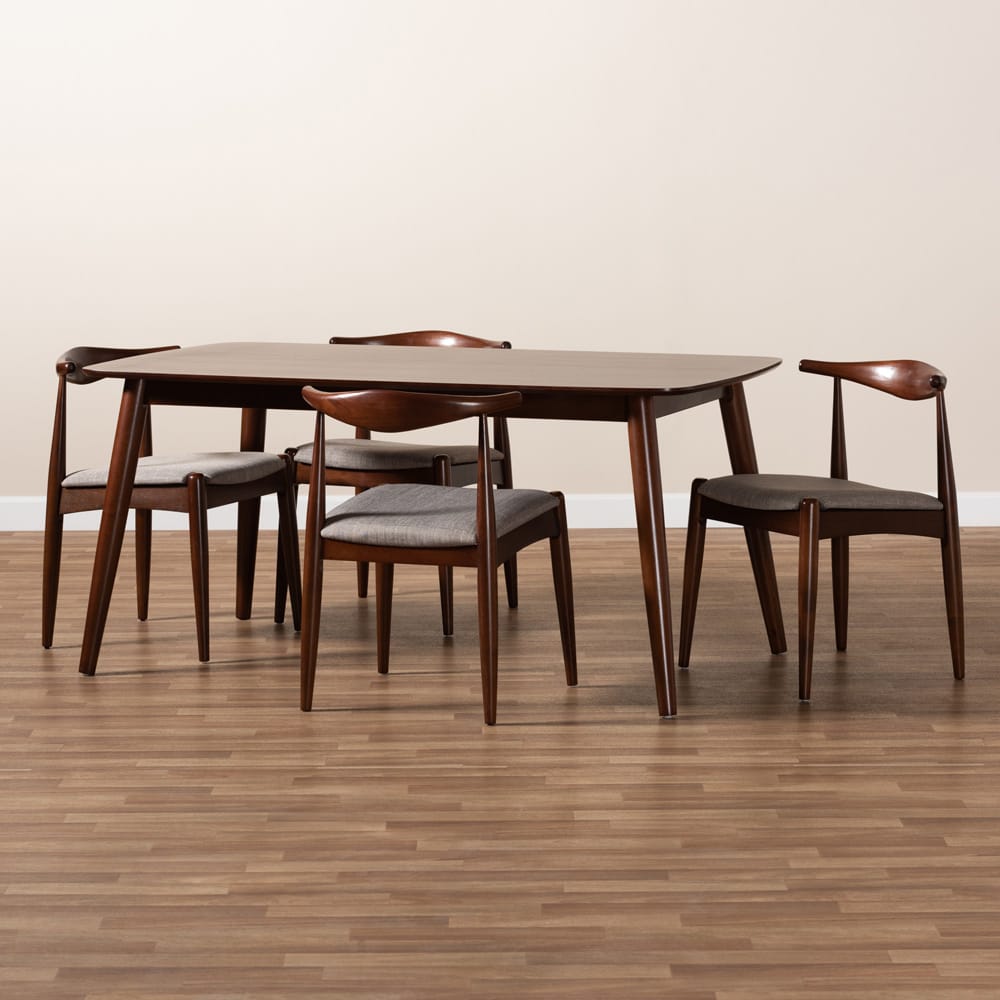 Baxton Studio - Amato Dining Set in Light Grey/Walnut - Aeron-Light Grey/Walnut-5PC Dining Set view 6