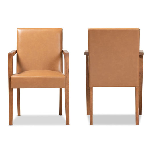 Baxton Studio - Andrea Set of 2 Chairs in Tan/Walnut Brown - BBT5267-Tan/Walnut-Chair view 2