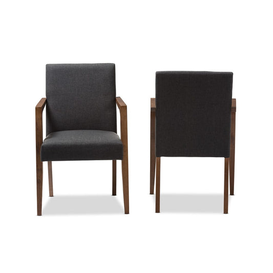 Baxton Studio - Andrea Set of 2 Dining Chairs in Dark Grey/"Walnut" Brown - BBT5267-Dark Grey-Chair view 2