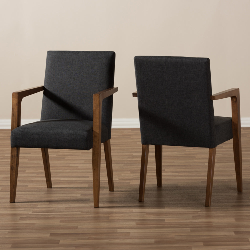 Baxton Studio - Andrea Set of 2 Dining Chairs in Dark Grey/"Walnut" Brown - BBT5267-Dark Grey-Chair view 5