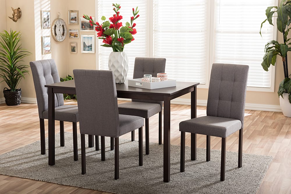 Baxton Studio - Andrew Dining Set in Dark Brown/Grey - Andrew 5PC Grey 9-Grids Dining Set view 2