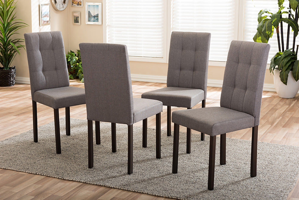 Baxton Studio - Andrew Set of 4 Dining Chairs in Grey - Andrew-DC-9-Grids-Grey view 2