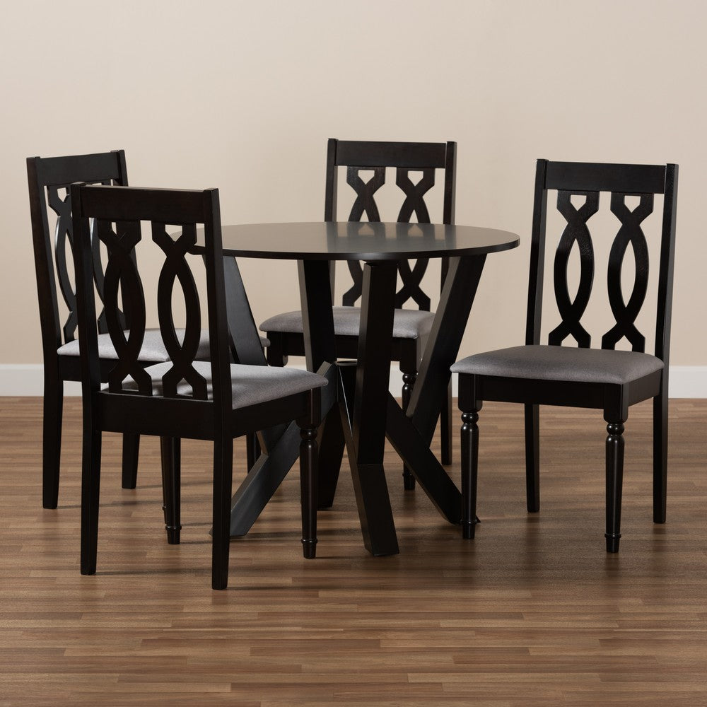 Baxton Studio - Anise Dining Set in Grey/Dark Brown - Anise-Grey/Dark Brown-5PC Dining Set view 8