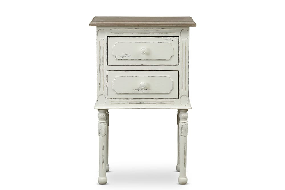 Baxton Studio - Anjou Nightstand in White/Light Brown - PLM4VM/M B-CA view 1