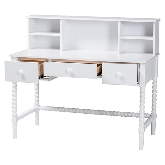 Baxton Studio - Archwood Desk in White - Spindle-White-Desk view 2