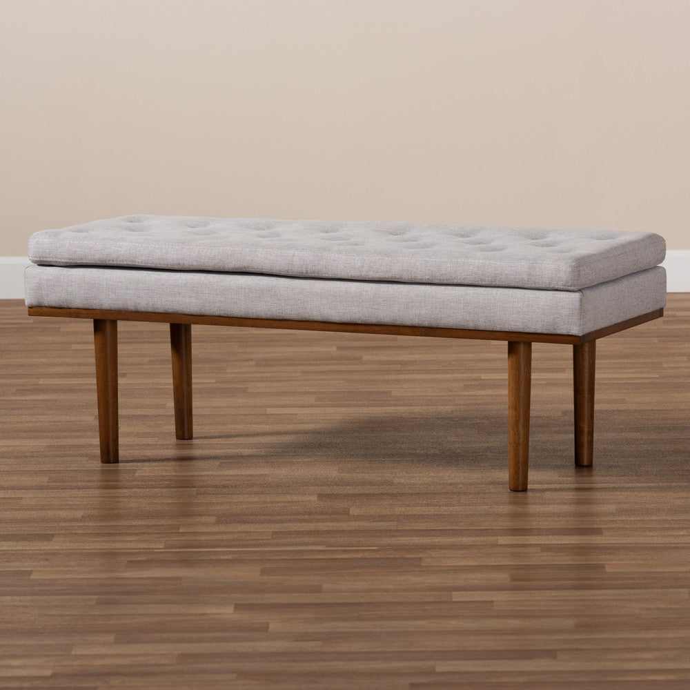 Baxton Studio - Arne Bench in Greyish Beige/Walnut - BBT5369-Greyish Beige/Walnut-Bench view 7