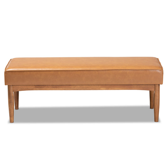 Baxton Studio - Arvid Dining Bench in Tan/walnut brown - BBT8051-Tan/Walnut-Bench view 2