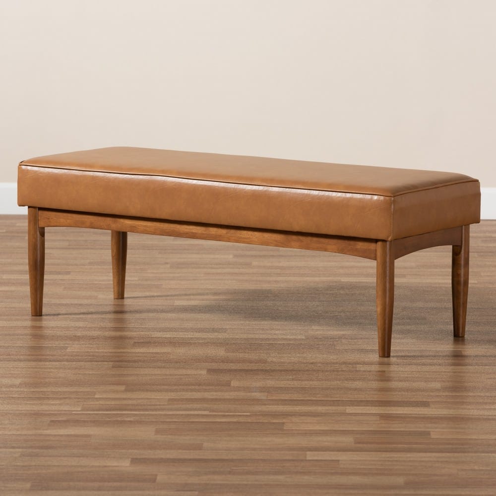 Baxton Studio - Arvid Dining Bench in Tan/walnut brown - BBT8051-Tan/Walnut-Bench view 6