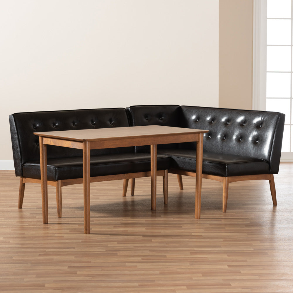 Baxton Studio - Arvid Dining Set in Dark Brown/Walnut Brown - BBT8051-Dark Brown/Walnut-3PC Dining Nook Set view 5