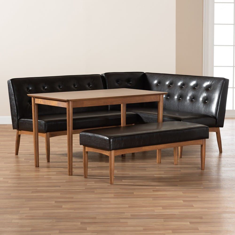 Baxton Studio - Arvid Dining Set in Dark Brown/Walnut Brown - BBT8051-Dark Brown/Walnut-4PC Dining Nook Set view 7