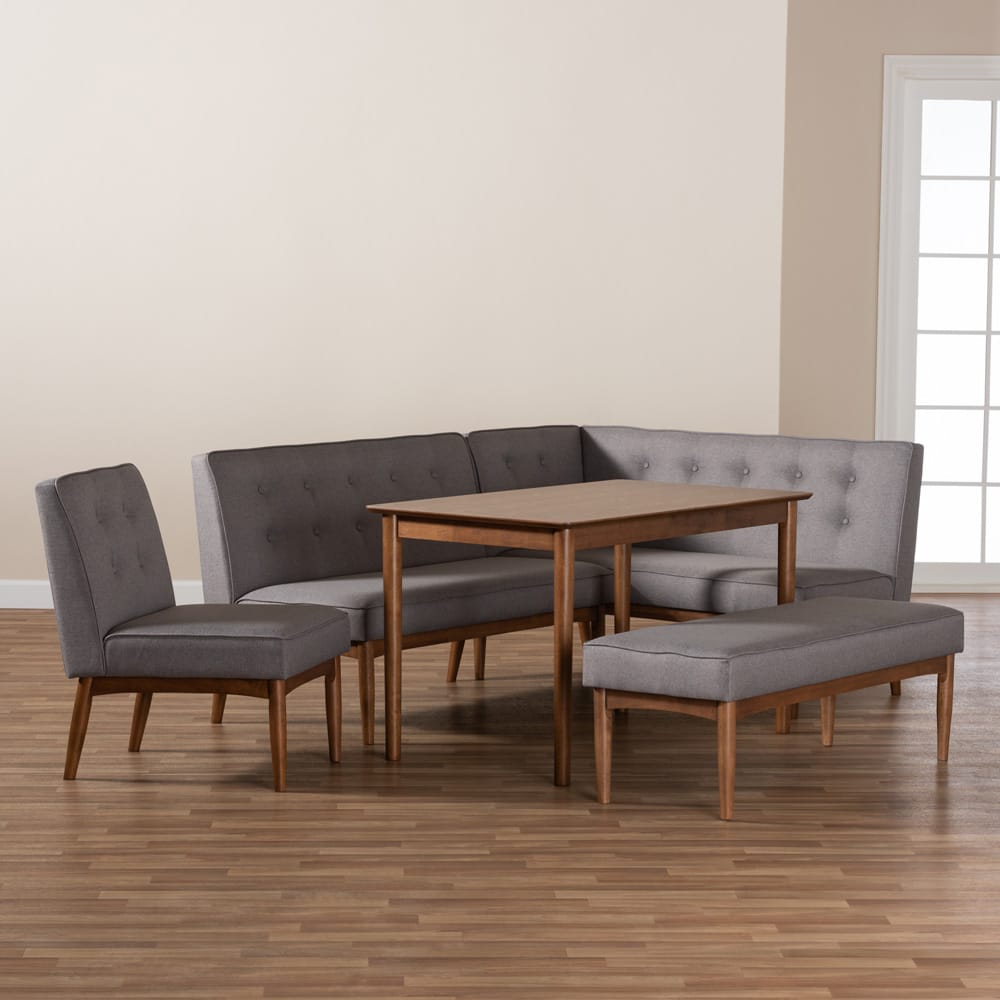 Baxton Studio - Arvid Dining Set in Gray - BBT8051-Grey/Walnut-5PC Dining Nook Set view 5