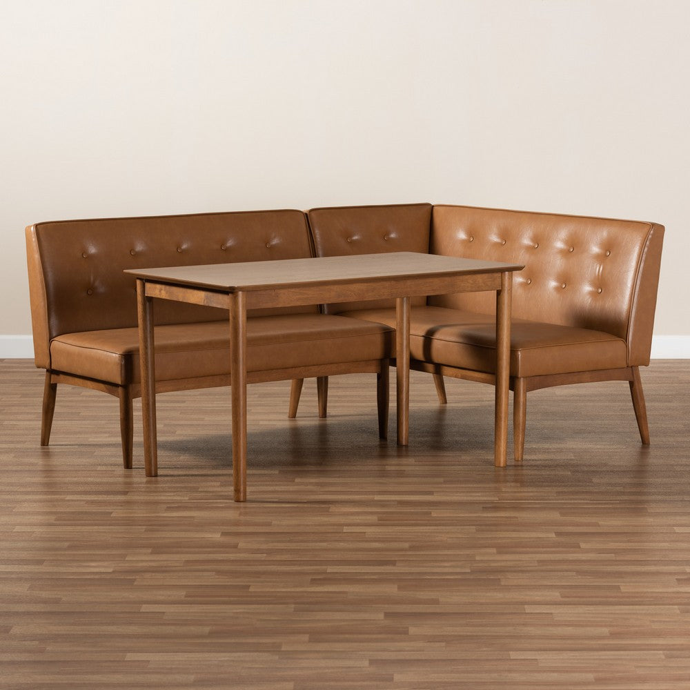 Baxton Studio - Arvid Dining Set in Tan/walnut brown - BBT8051-Tan/Walnut-3PC Dining Nook Set view 9