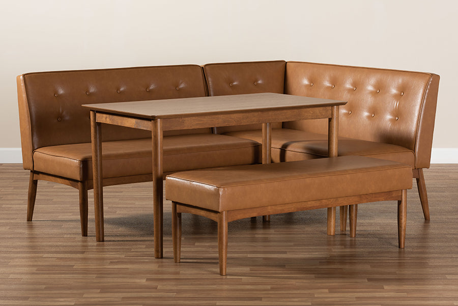 Baxton Studio - Arvid Dining Set in Tan/walnut brown - BBT8051-Tan/Walnut-4PC Dining Nook Set view 10
