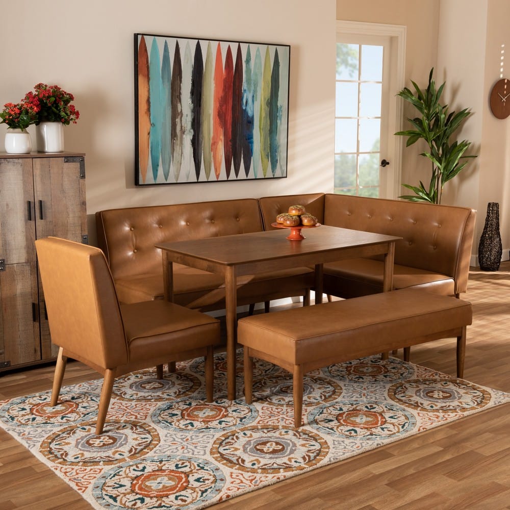 Baxton Studio - Arvid Dining Set in Tan/walnut brown - BBT8051-Tan/Walnut-5PC Dining Nook Set view 10