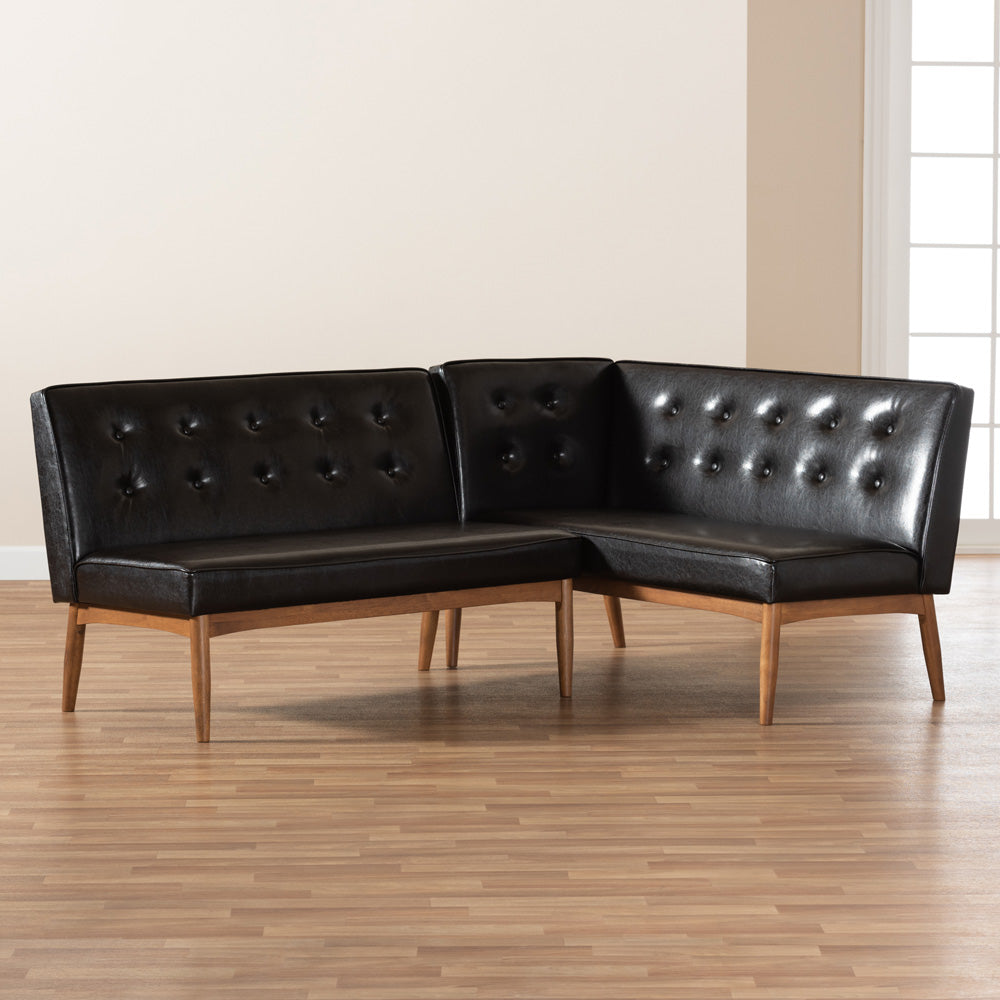 Baxton Studio - Arvid Dining Sofa Bench in Dark Brown/Walnut Brown - BBT8051-Dark Brown/Walnut-2PC SF Bench view 5