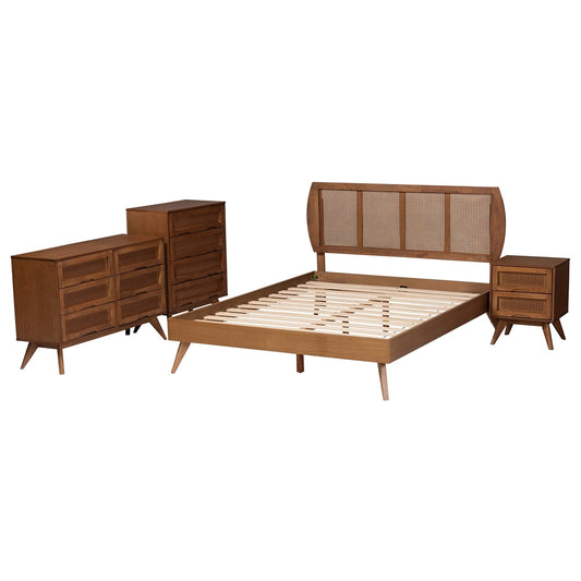Baxton Studio - Asami Full Bedroom Set in Walnut Brown - Asami-Ash Walnut Rattan-Full 4PC Bedroom Set view 2