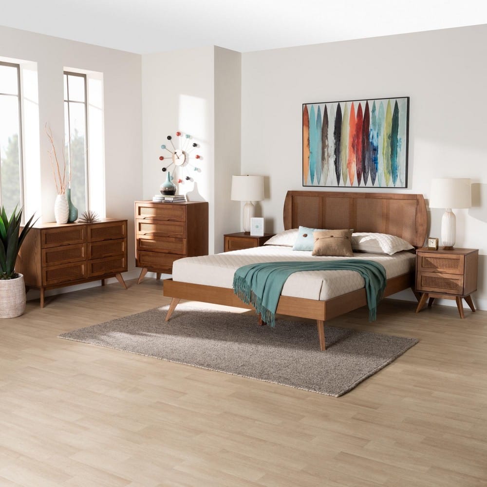 Baxton Studio - Asami Full Bedroom Set in Walnut Brown - Asami-Ash Walnut Rattan-Full 5PC Bedroom Set view 12