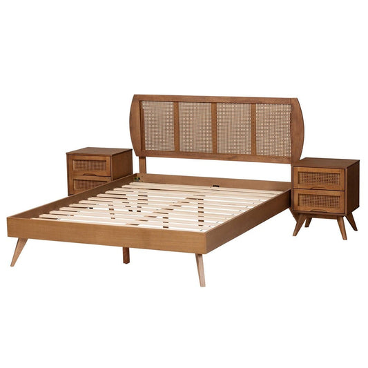 Baxton Studio - Asami Queen Bedroom Set in Walnut Brown - Asami-Ash Walnut Rattan-Queen 3PC Bedroom Set view 2