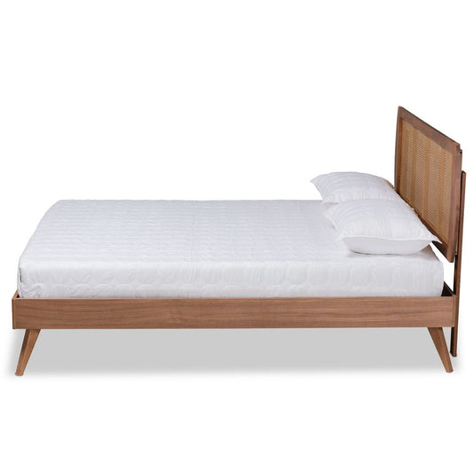 Baxton Studio - Asami Queen Size Bed in Walnut Brown - Asami-Ash Walnut Rattan-Queen view 2