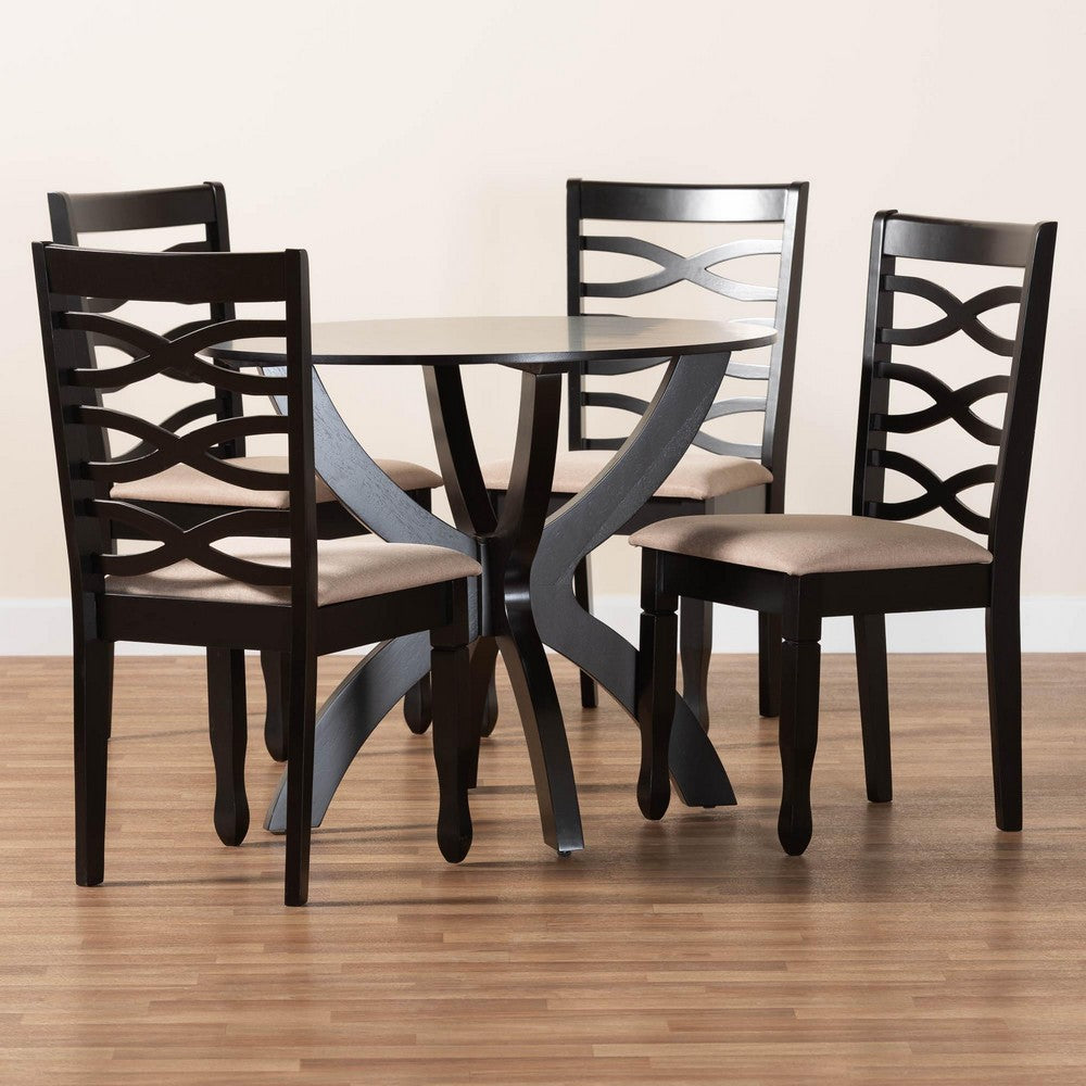 Baxton Studio - Aspen Dining Set in Sand/Dark Brown - Lia-Sand/Dark Brown-5PC Dining Set view 9