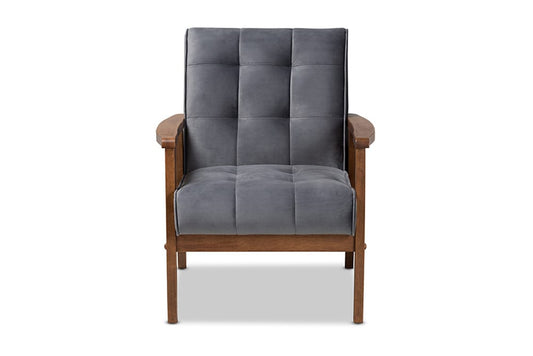 Baxton Studio - Asta Chair - TOGO-Grey Velvet/Walnut-CC view 2