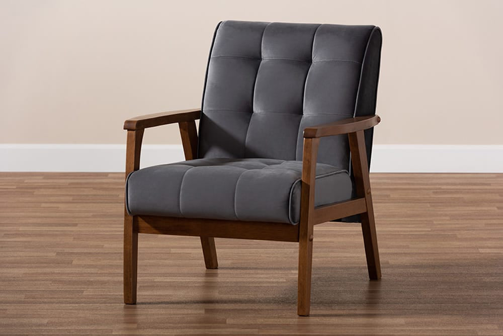 Baxton Studio - Asta Chair - TOGO-Grey Velvet/Walnut-CC view 8