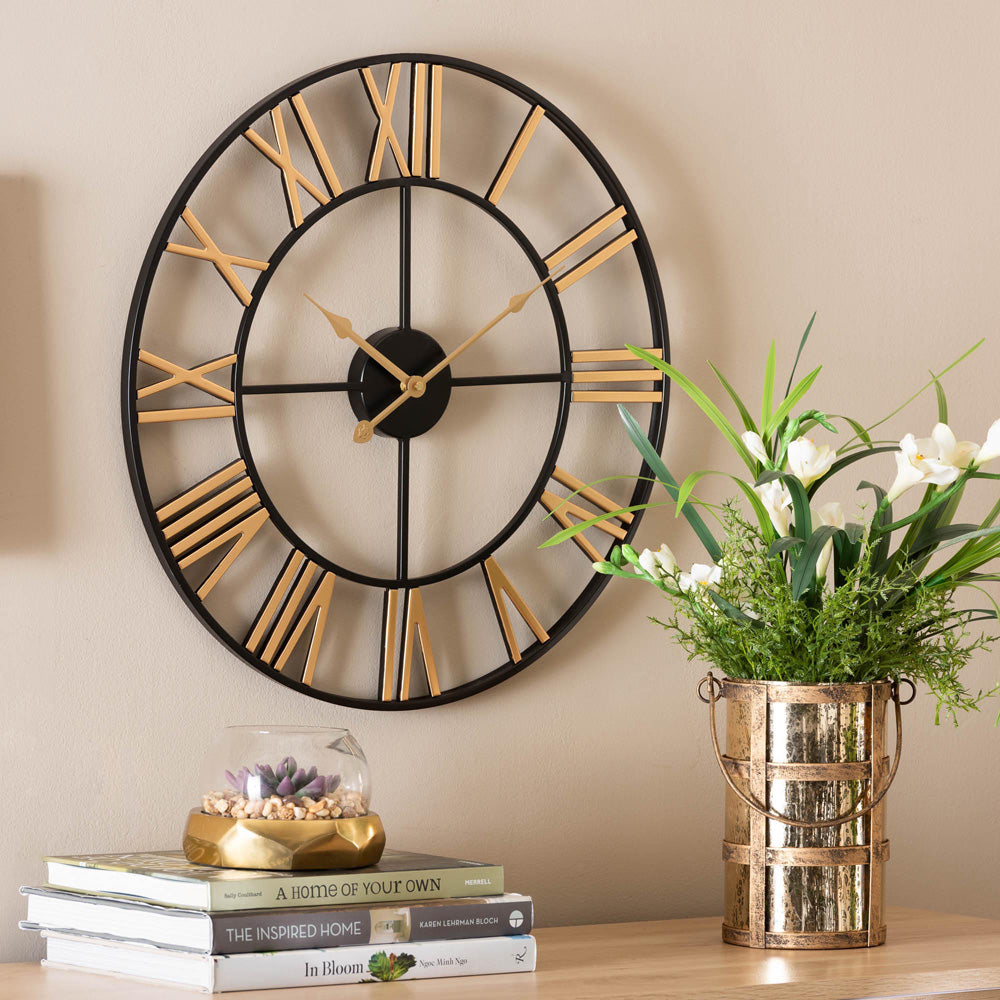 Baxton Studio - Auden Clock in Gold/Black - JY23B456-Metal Wall-Clock view 3