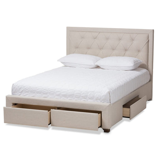 Baxton Studio - Aurelie Queen Size Bed in Light Beige - CF8622-D-Light Beige-Queen view 2