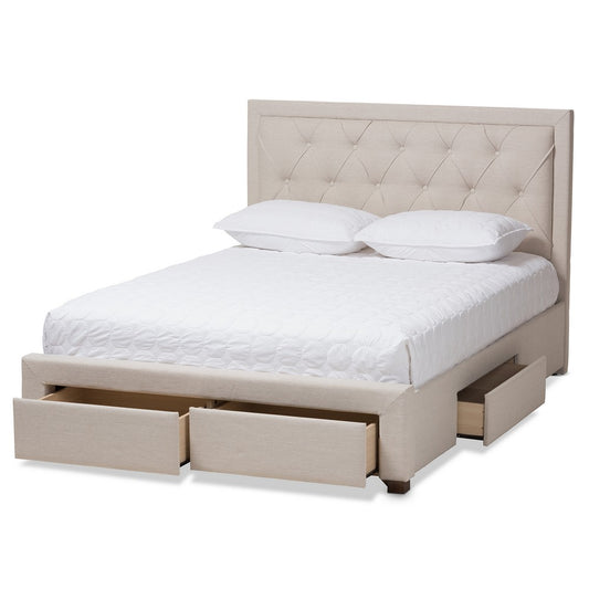 Baxton Studio - Aurelie Queen Size Bed in Light Beige - CF8622-D-Light Beige-Queen view 2