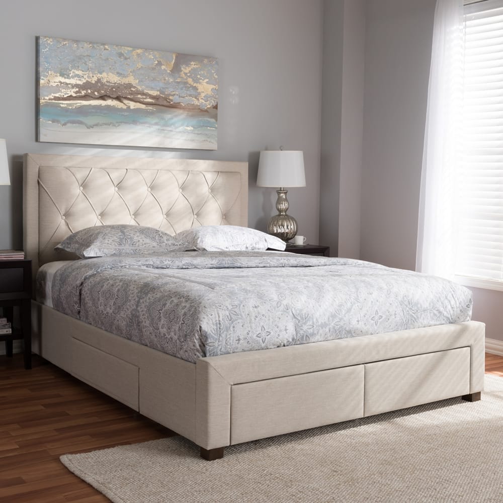 Baxton Studio - Aurelie Queen Size Bed in Light Beige - CF8622-D-Light Beige-Queen view 12