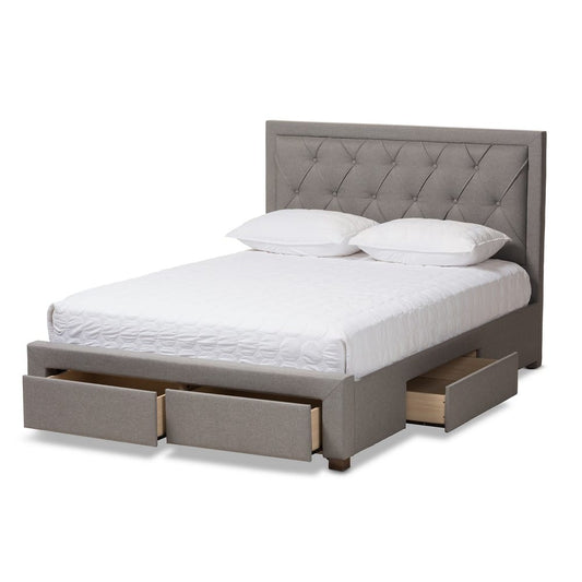 Baxton Studio - Aurelie Queen Size Bed in Light Grey - CF8622-D-Light Grey-Queen view 2