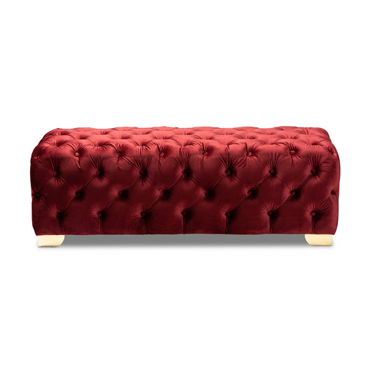 Baxton Studio - Avara Ottoman in Burgundy/Gold - TSFOT028-Burgundy/Gold-Otto view 2