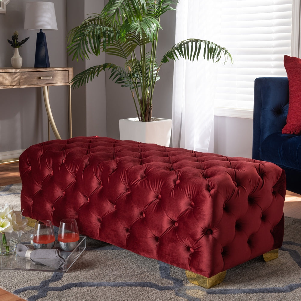 Baxton Studio - Avara Ottoman in Burgundy/Gold - TSFOT028-Burgundy/Gold-Otto view 7