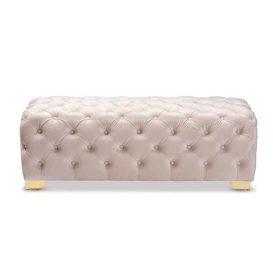 Baxton Studio - Avara Ottoman in Light Beige/Gold - TSFOT028-Light Beige/Gold-Otto view 2