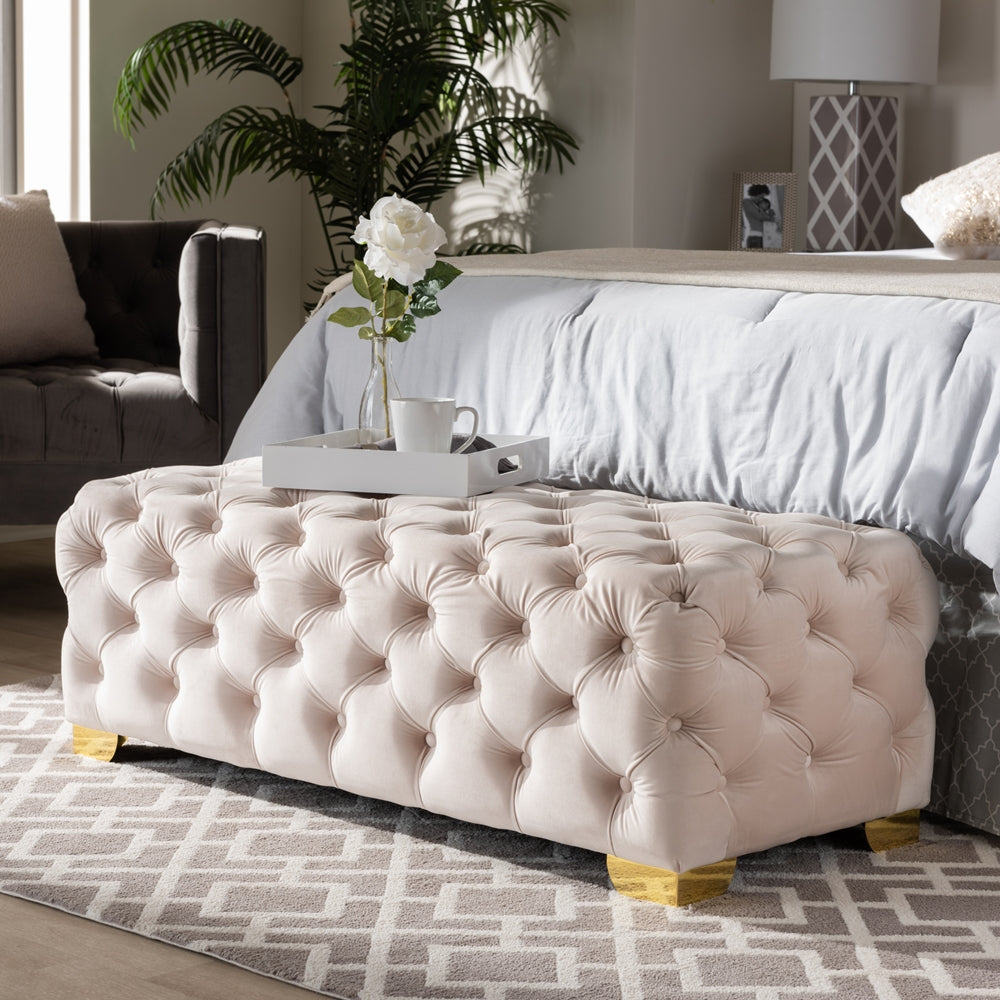 Baxton Studio - Avara Ottoman in Light Beige/Gold - TSFOT028-Light Beige/Gold-Otto view 7