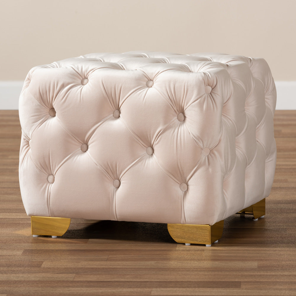 Baxton Studio - Avara Ottoman in Light Beige/Gold - TSFOT029-Light Beige/Gold-Otto view 6