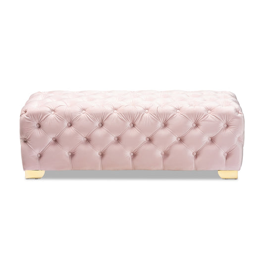 Baxton Studio - Avara Ottoman in Light Pink/Gold - TSFOT028-Light Pink/Gold-Otto view 2