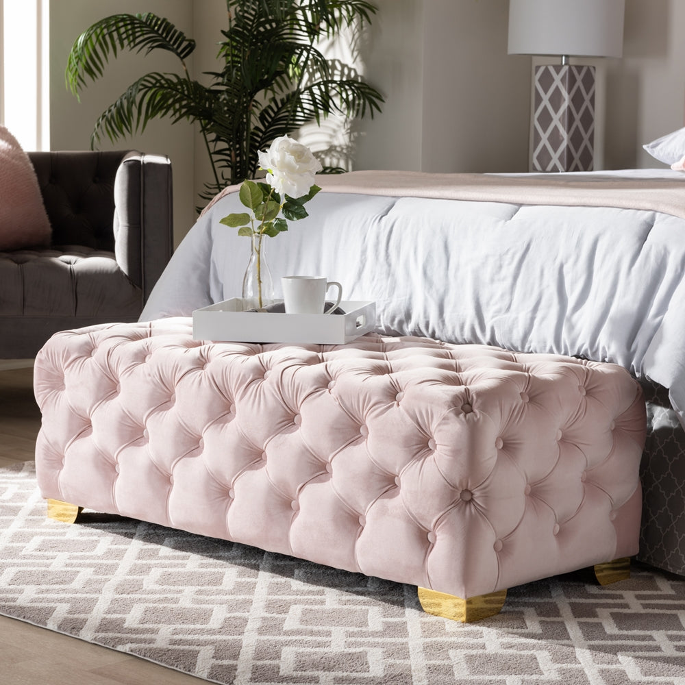 Baxton Studio - Avara Ottoman in Light Pink/Gold - TSFOT028-Light Pink/Gold-Otto view 7