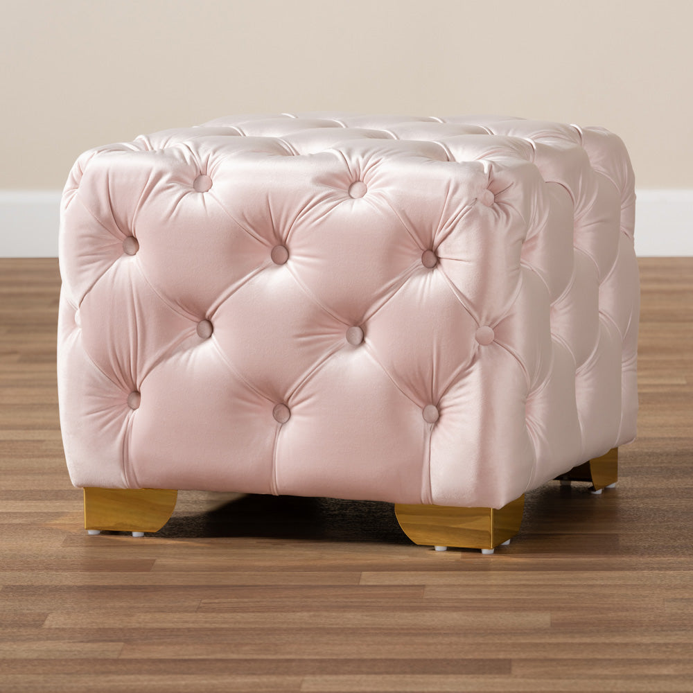 Baxton Studio - Avara Ottoman in Light Pink/Gold - TSFOT029-Light Pink/Gold-Otto view 6