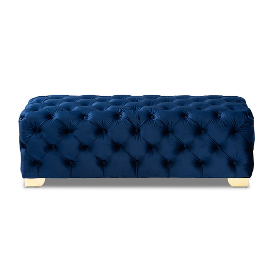 Baxton Studio - Avara Ottoman in Royal Blue/Gold - TSFOT028-Dark Royal Blue/Gold-Otto view 2