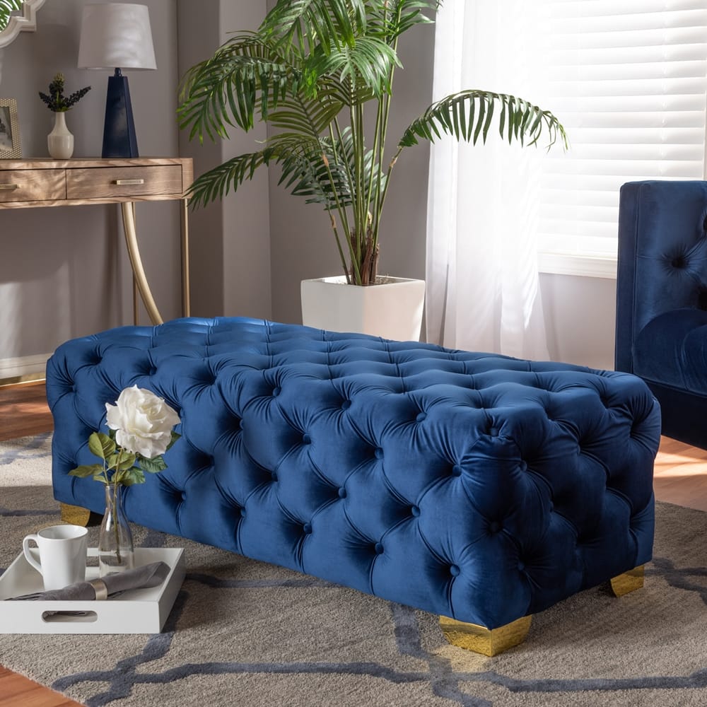 Baxton Studio - Avara Ottoman in Royal Blue/Gold - TSFOT028-Dark Royal Blue/Gold-Otto view 7